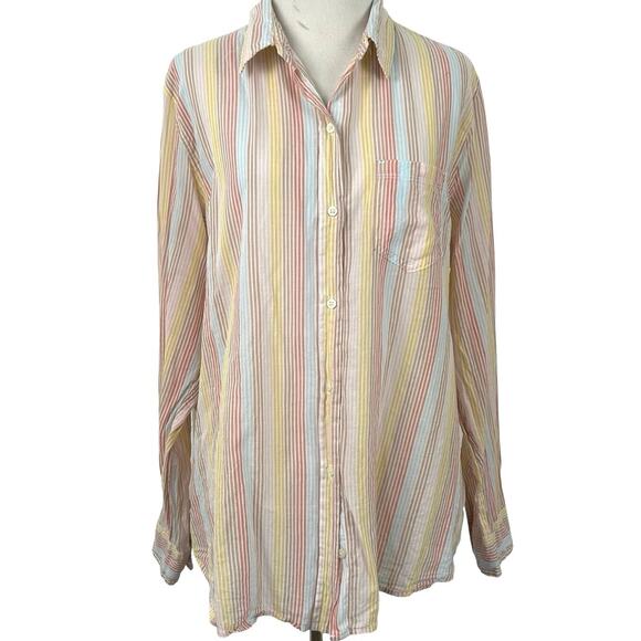 Gap Women Boyfriend Fit Shirt Long Sleeve Striped Cotton Preppy Casual Size XL - Picture 1 of 8